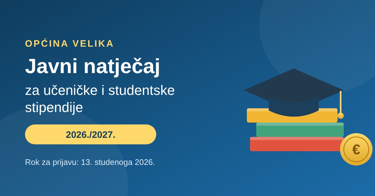 Raspisan Javni natječaj za dodjelu učeničkih i studentskih stipendija za 2026./2027. godinu